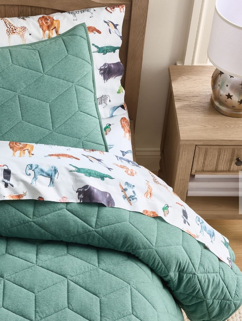 Pottery Barn Brendan  Animals Organic Cotton Twin Sheet Set BNWT